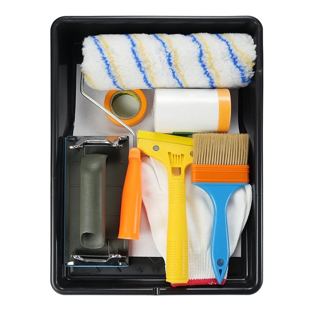 For Wall Painting Nylon Brush Paint Roller Kit Orange Comfortable Grip Nylon Brush Painting Tool Tape Included
