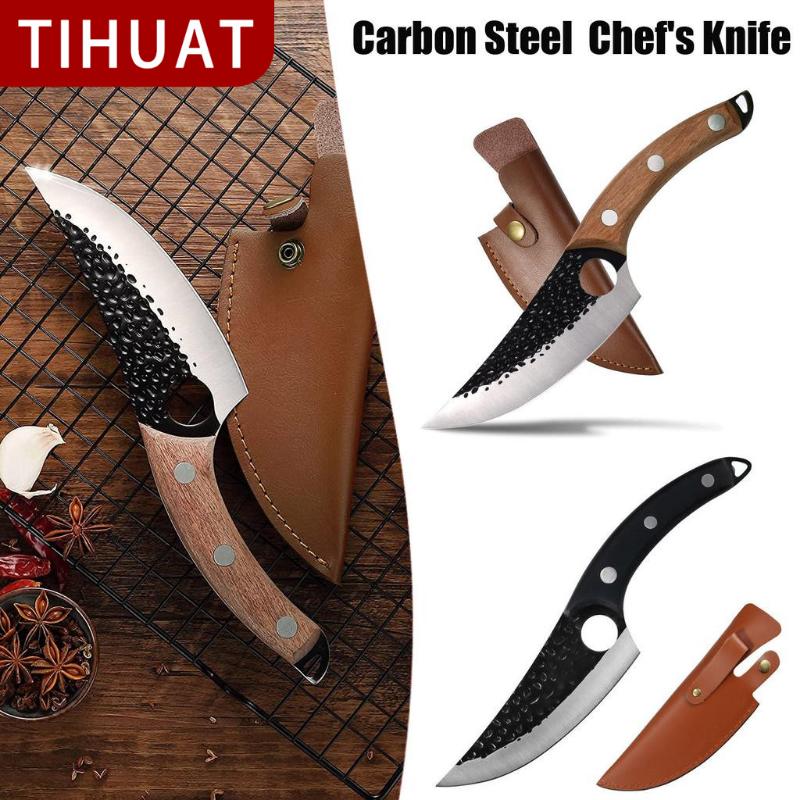 

TIHUAT Японский нож Нож для мяса из углеродистой стали с деревянной ручкой Полный нож шеф-повара Тан