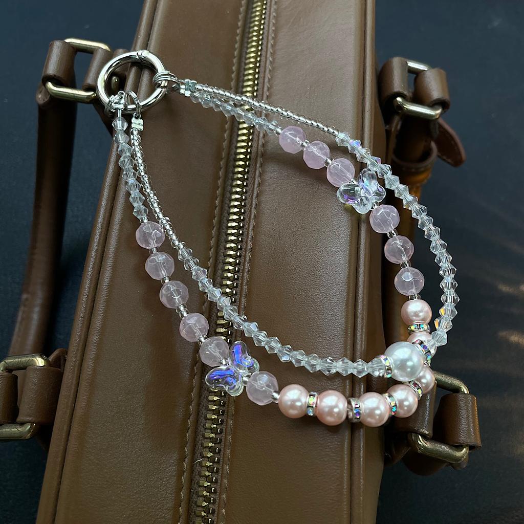 Elegant Butterfly Crystal Phone Strap with Diamond Beaded Pendant for Women Outdoor Travel Wrist Accessory