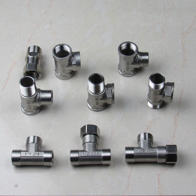 Stainless Steel 4-Point Thickened Male & Female Thread Live Joint Tee Gas/Water Pipe Elbow Fittings
