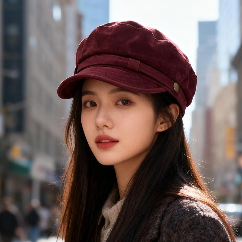 Japonský retro semišový baret dámský podzimní a zimní nový plochý malířský klobouk velký obvod hlavy zmenšující obličej malý námořnický klobouk