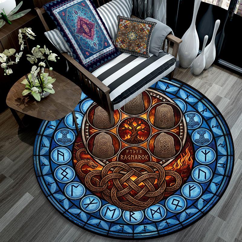 Ragnarok Symbolism Round Area Rug Under Office Chairs Bedroom Living Room Home Decor