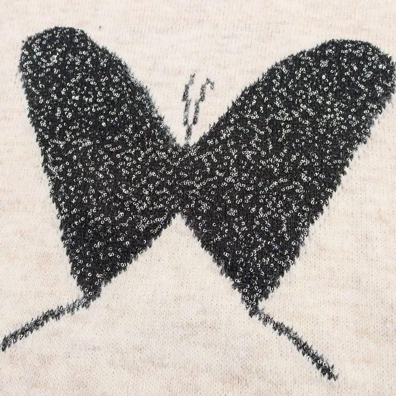 Kaslead New Women clothes Western Style Butterfly Bright Silk Jacquard round Neck Pullover Knit sweater Skirt Set