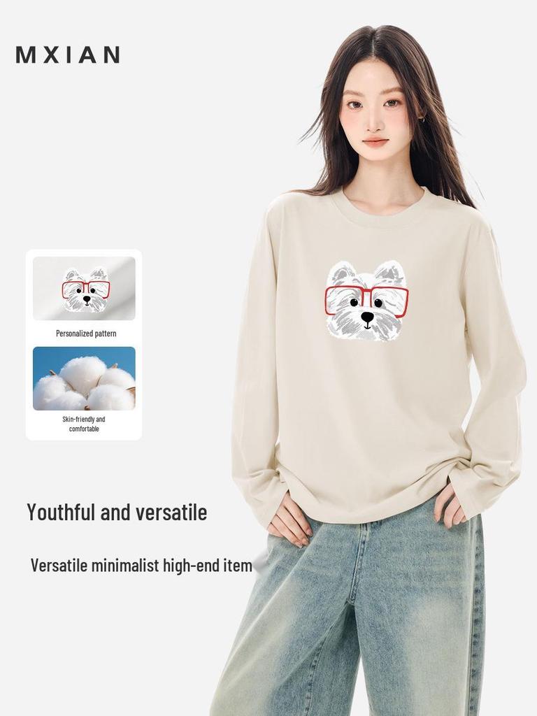 Lässiges Baumwoll-Langarm-T-Shirt für Damen, inspiriert von Hongkong - Vielseitig, lockere Passform, Basisschicht
