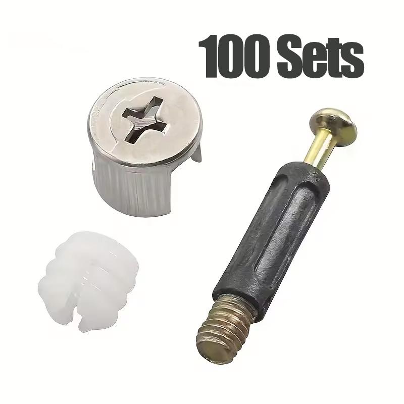 10/20/50/100 Set Viti per Mobili Connettore Tre-in-Uno Bullone Collegamento Laterale 15x12mm Raccordo a Camme Tassello Dado Pre-inserito Per Armadio Guardaroba