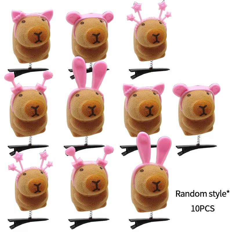10Pcs Set Kapibala Hairpin Animation Sunglasses Capybara Headband Keychains Gifts For Guests Phone Bag Animal Pendants