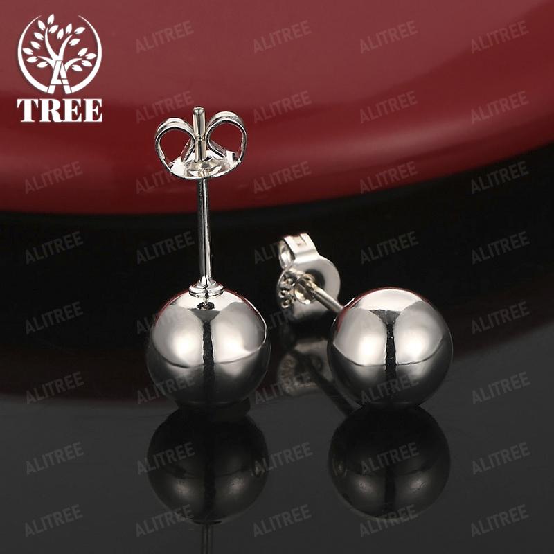 Charm 925 Sterling Silver Smooth Round Bead Stud Earrings For Women Party Birthday Christmas Fashion Elegant Jewelry Accessories