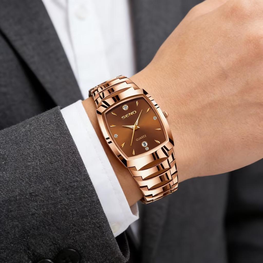 Men's Steel Strap Watch Square Men's Watch Business Waterproof Calendar Quartz Watch