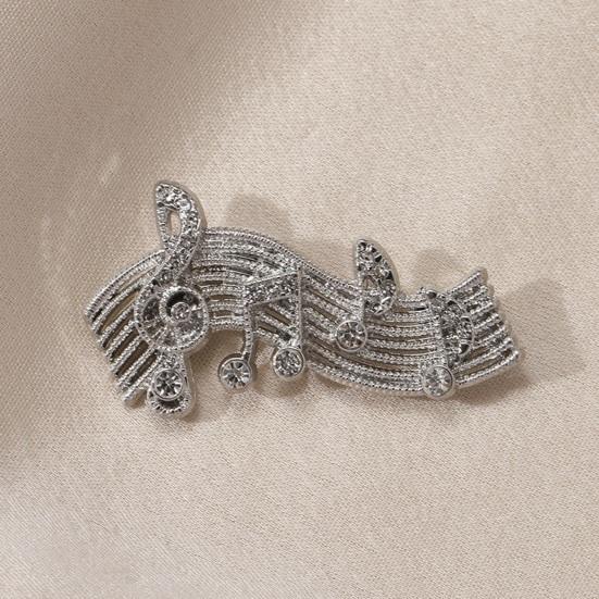 Music Score Brooch Pin for Women, Rhinestones Inlaid Lapel Pin, Brooch Versatile Accessory for Sweaters Collars Hats Bags Coats Scarves