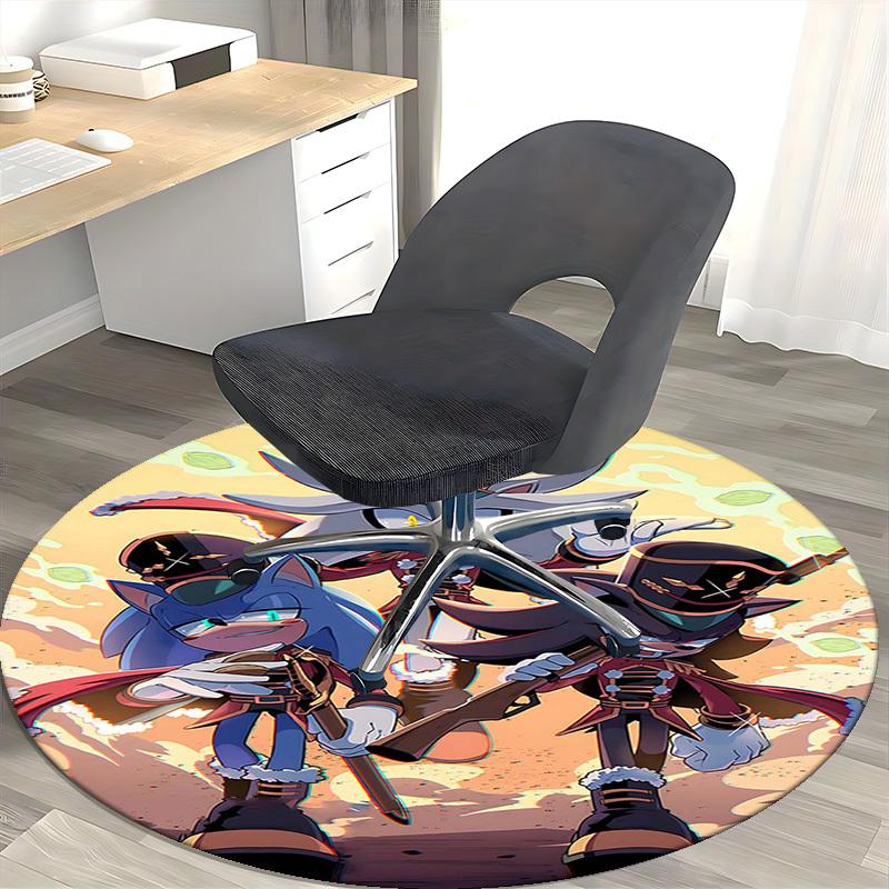 1pc Anime Cartoon Design Sonic The Hedgehog Round Carpet  Office Chair Mat, NonSlip Rug for Home Decor