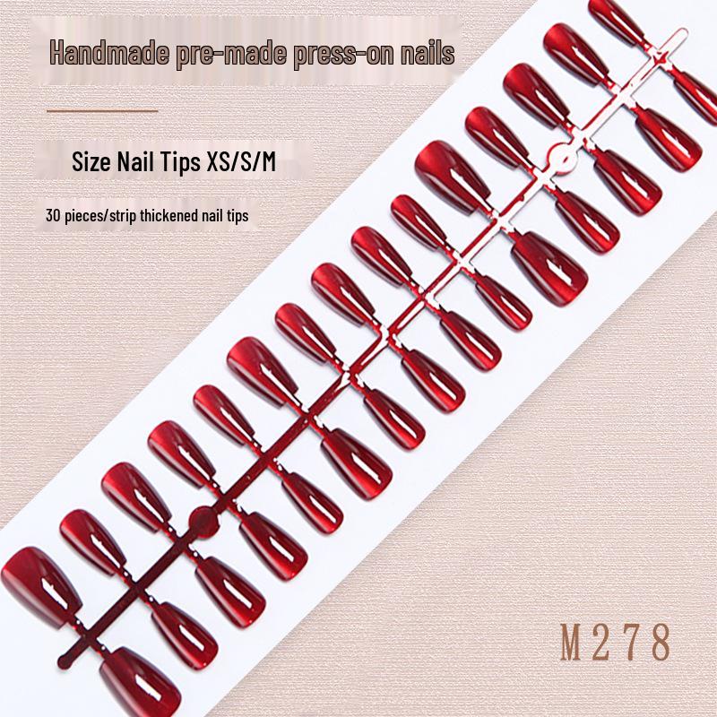 

Burgundy Cat Eye Wearable False Nails - Spring/Summer Solid Color Manicure Stickers