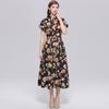 Summer Floral Print Shirt Dress for Women Short Sleeve Maxi Sundress with Lapel Neck Buttons Vintage Fashion Belted Robe