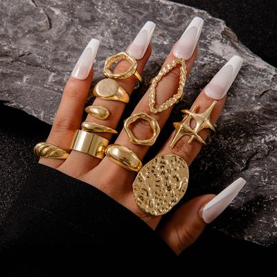 Fashion Elegant Stacking Gold Colour Rings Geometric Design Ring Set Accessories Daily Festival Party Gifts 27910