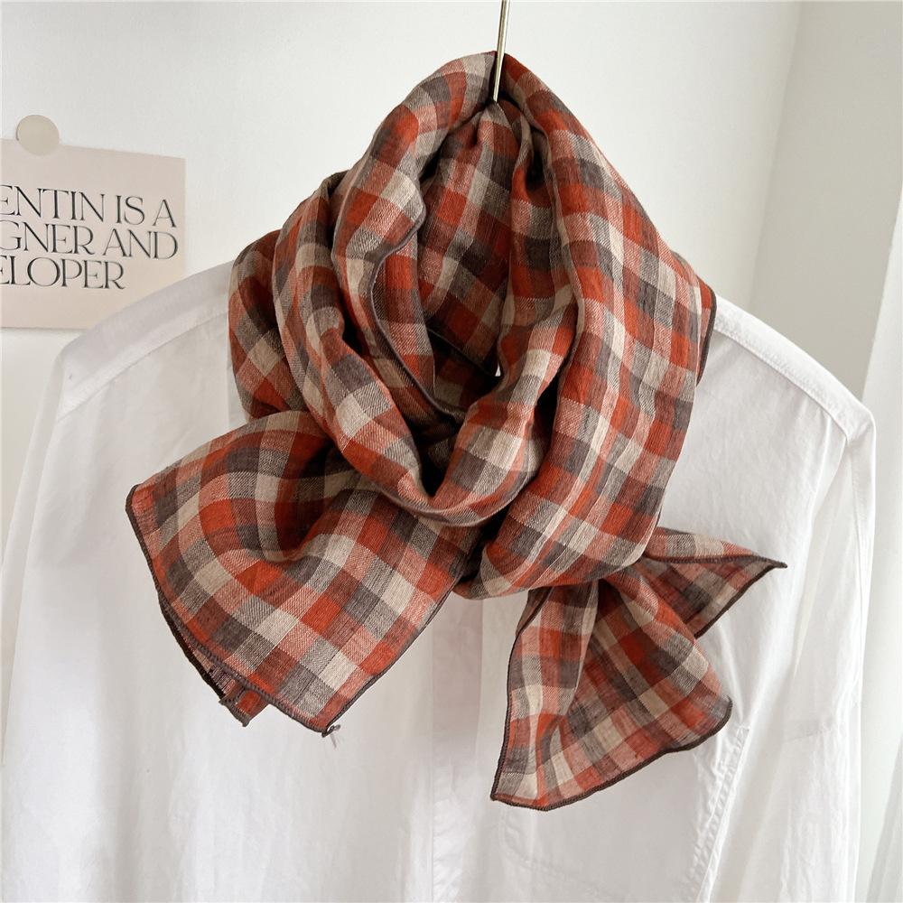 

Льняной полосатый клетчатый шарф женский весенне-осенний модный длинный шарф темпераментный шелковый шарф Tide 30*165cm