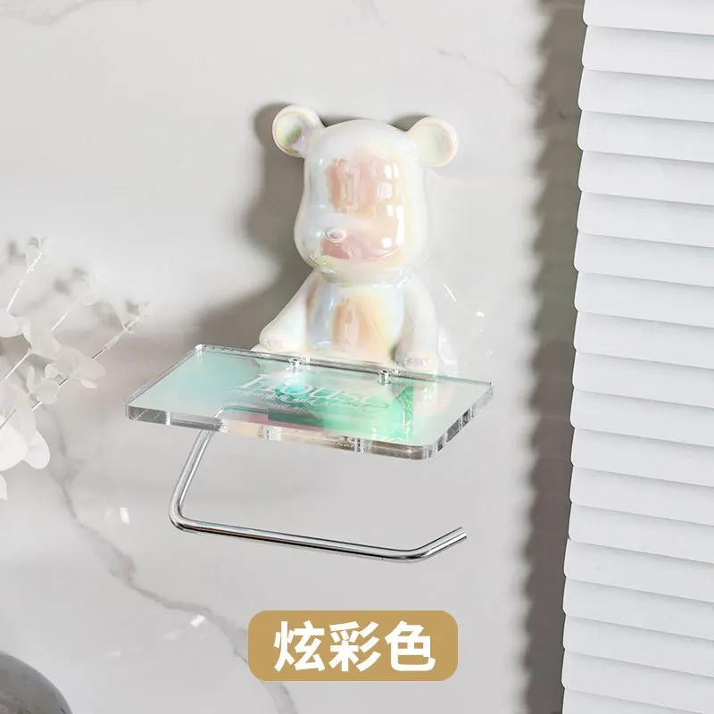 Electroplated Bear Tissue Holder Acrylic Wall Mounted Paper Holder Toilet Roll Paper Holder Bathroom Wall Mounted Storage Rack