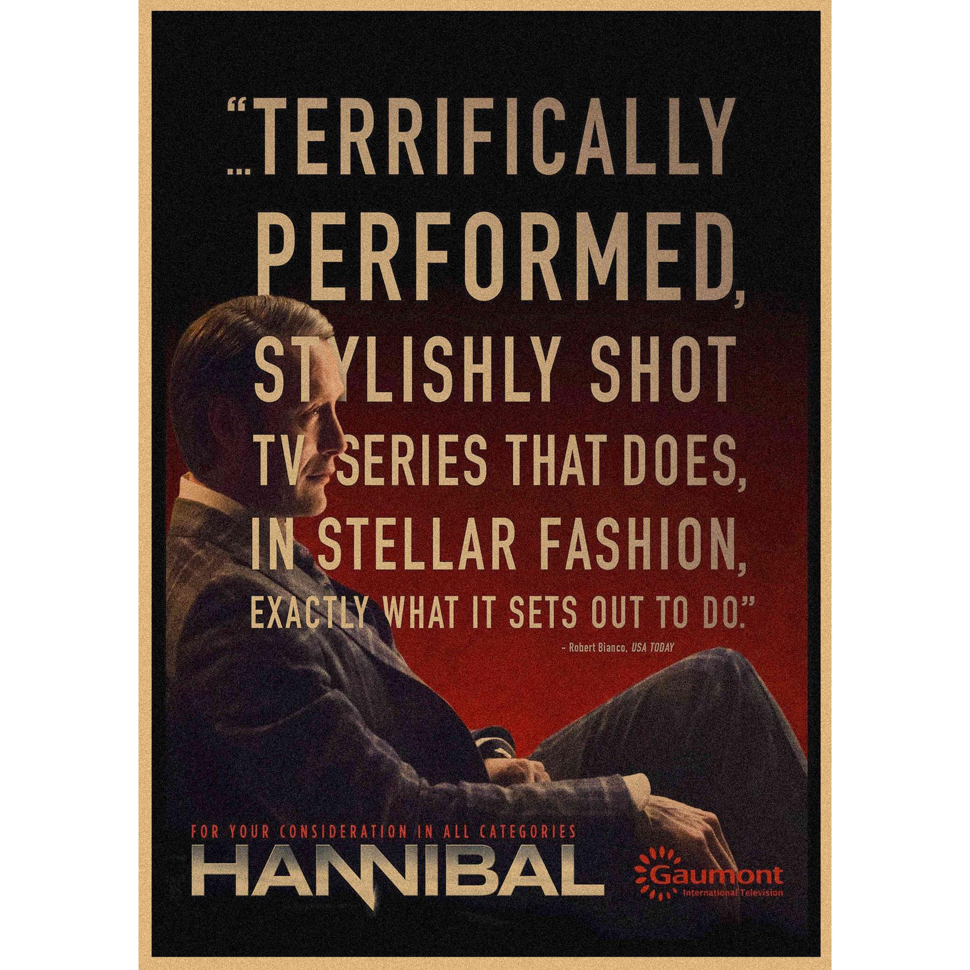 

Retro Kraft Paper Poster: US Drama Hannibal Featuring Mads Mikkelsen - Uncle Mike Wall Mural 29.7X42cm(A3 size）