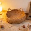 Small Pet Bed Woven Cats Nest with Straw Round Handwoven Cats Basket Bed for Indoor Use and Small Dogs Breathable