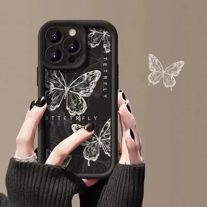 Retro Red Butterfly Silicone Couple Phone Case For iPhone 17 Air 16 E 15 14 13 12 11 Pro Max Plus Mini SE 2020 2022 Back Cover