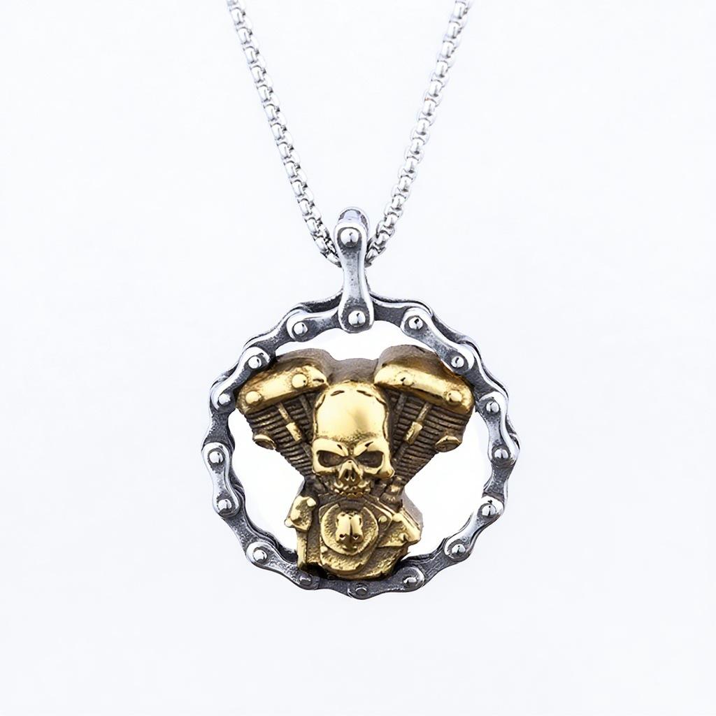 Fast Selling Personality Domineering Locomotive Chain Skull Stainless Steel Non-Fading Pendant