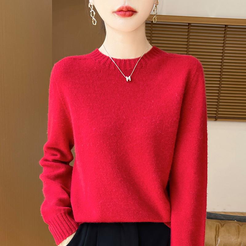 Women's Round Neck Long Sleeve Cashmere Wool Sweater - Autumn/Winter Fashion Layer