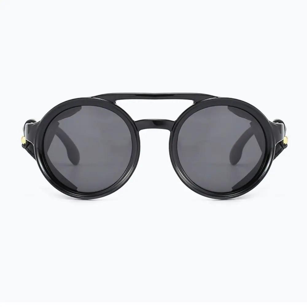 Round Punk Black Sunglasses Sun-Protective Shades for Driving Fishing Outdoor Photos Decoration Eyewear