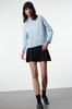 Women's Fashionable Stylish Sweater Blue Pocket Detailed Soft Textured Knitwear Sweater
