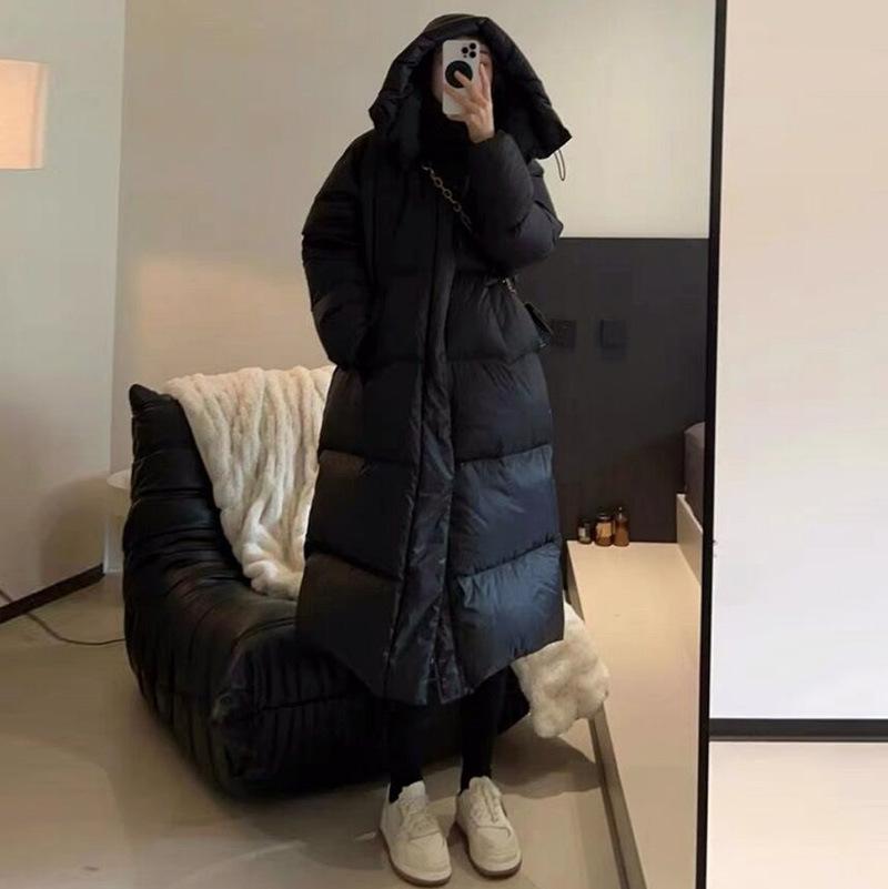 Hooded White Duck Down Jacket Women's Medium and Long 2025 Winter New Thickened Large Quilt Knee Warm Jacket
