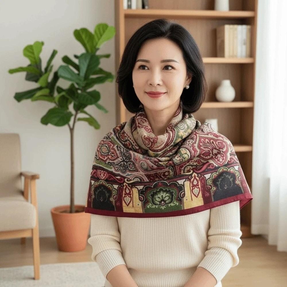 Sunscreen Double-sided Printed Silk Scarf Lightweight Retro Patterned Square Shawl  Spring