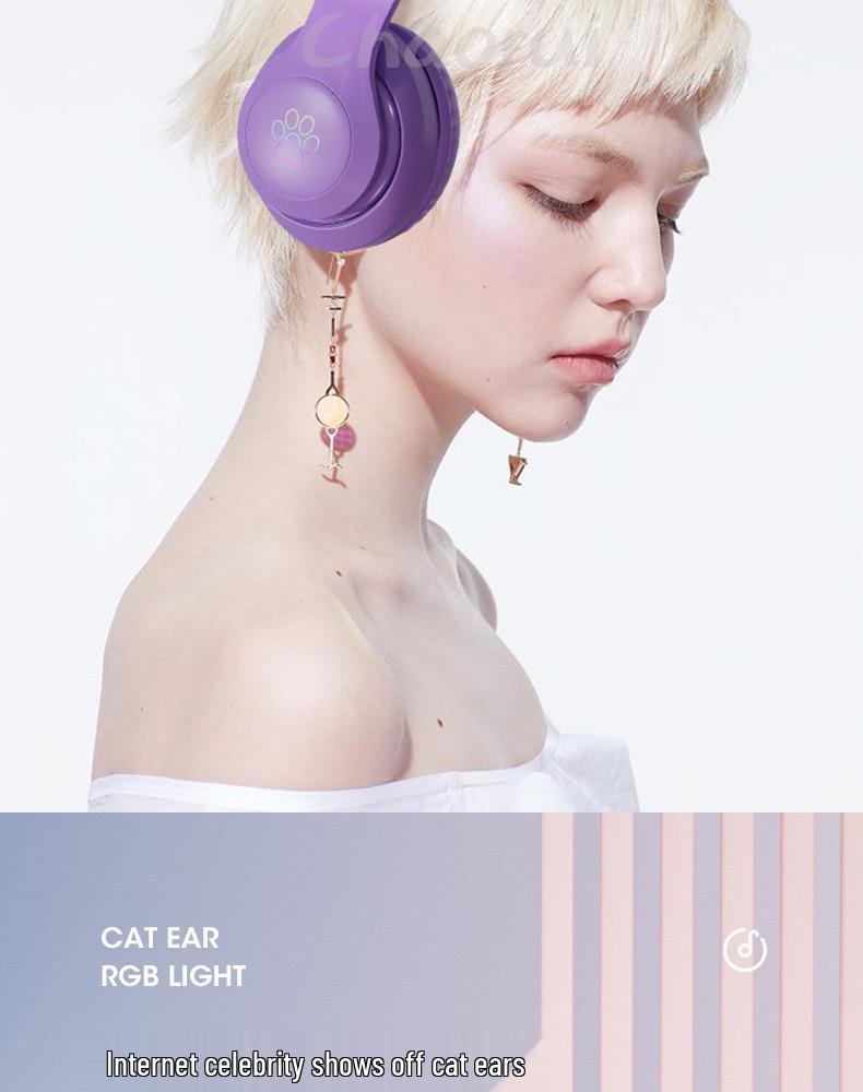 Popular Gradient Cat Ear Bluetooth Headphones, Cute & Trendy, with Long Battery Life for Wireless Sports & Gaming.