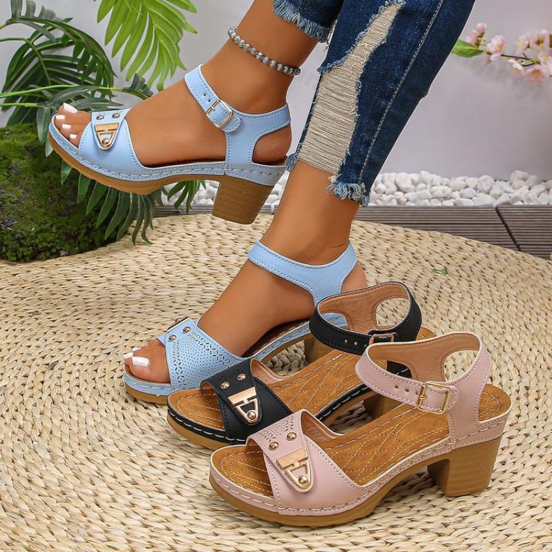 Fashion Retro Roman Style Casual Thick Heel Sandals for Women Summer 2025 New Open Toes Breathable Comfortable Fashion Beach Cool Pumps
