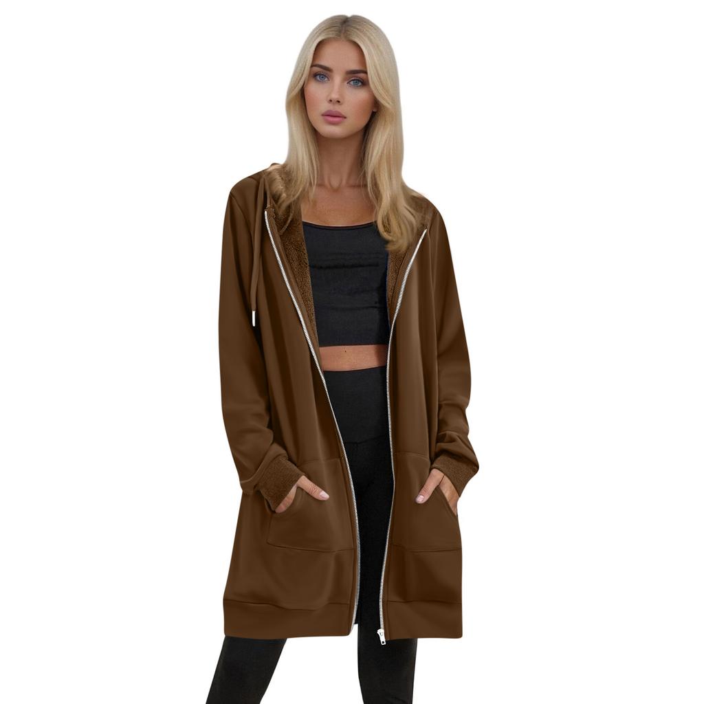 Women's Solid Color Zippered Sweatshirt Top Daily Casual Raglan Long Jacket (Without Hood Drawstring)