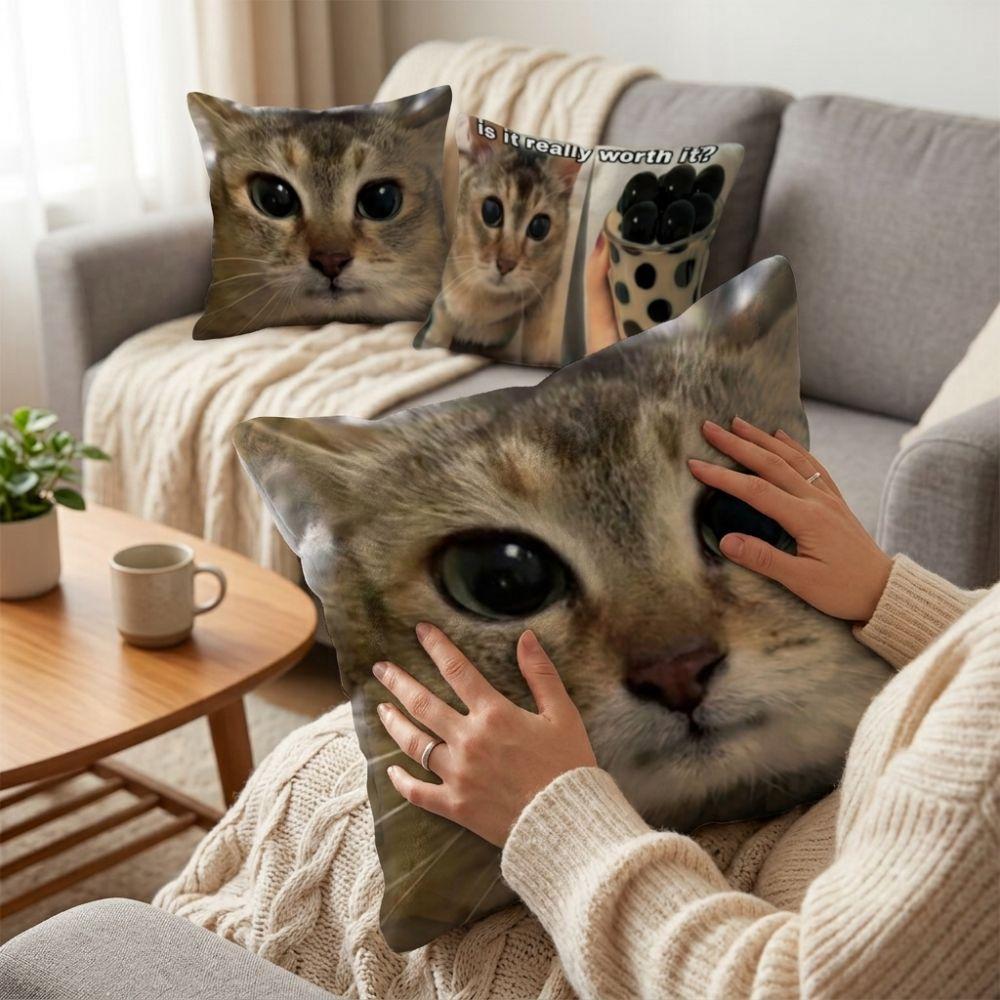 Humorous Animal Quirky Cat Print Cushion Comical Cat Face Decor Pillow Pet Lover Decor