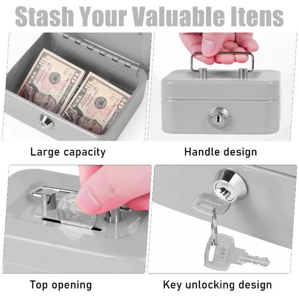 Mini Lockable Cash Box Metal Lock Box Coin Box Money Saving Box  Home Use