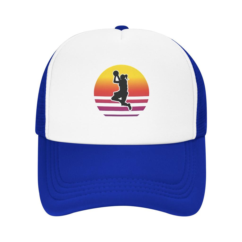 Basketball Girl Sunset Retro Graphic Trucker Hat Adjustable Casual Polyester Mesh Cap for Adults