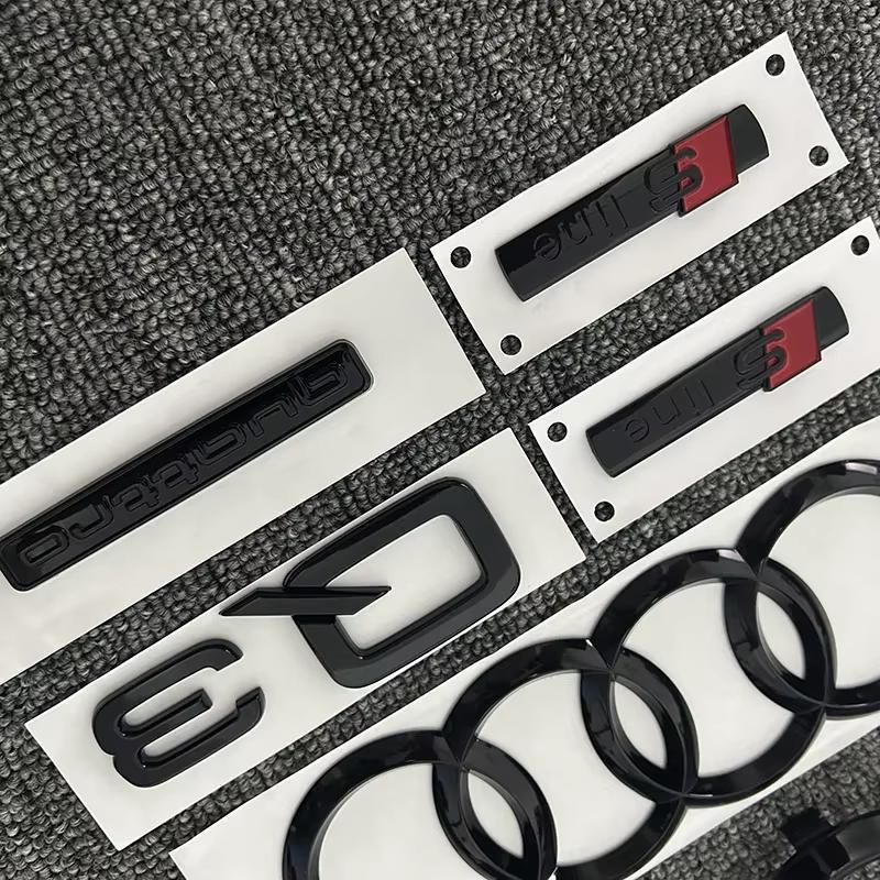4fdxk Q3 2013-2022 4Ring logo ABS Black Car Hood Front Grill Emblem Rear Trunk Badge Sticker Q3 Sticker Quarrto Sline Emblem fdxk4