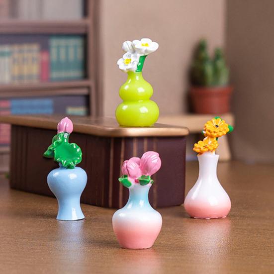 4Pcs Mini Vase Ornament Healing Mini Garden Stress Relief Partner Resin Bouquet Desktop Narrative Sense Decor