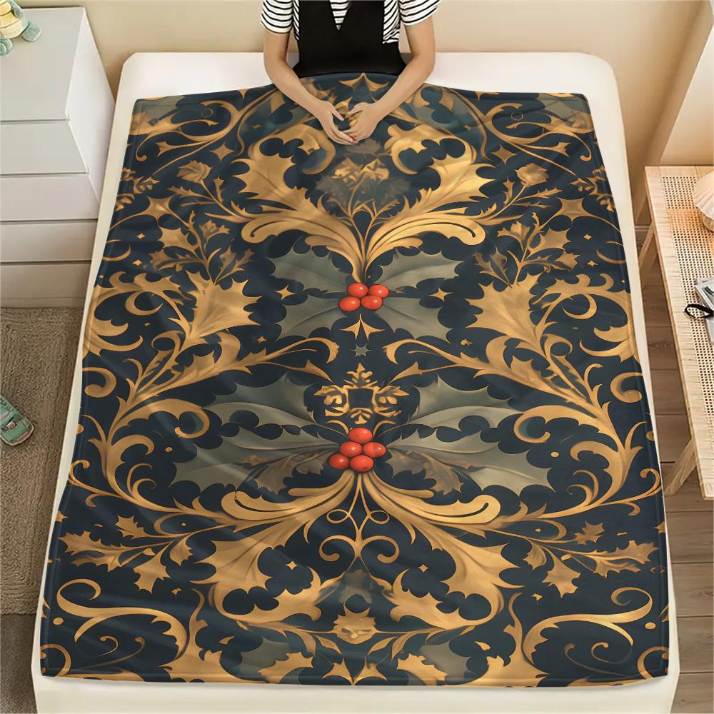 Couverture en flanelle imprimée avec des motifs vintage et magnifiques, Haute qualité, Confortable pour toutes les saisons, Décoration intérieure, Chaleur et confort, Parfait pour les cadeaux de Noël