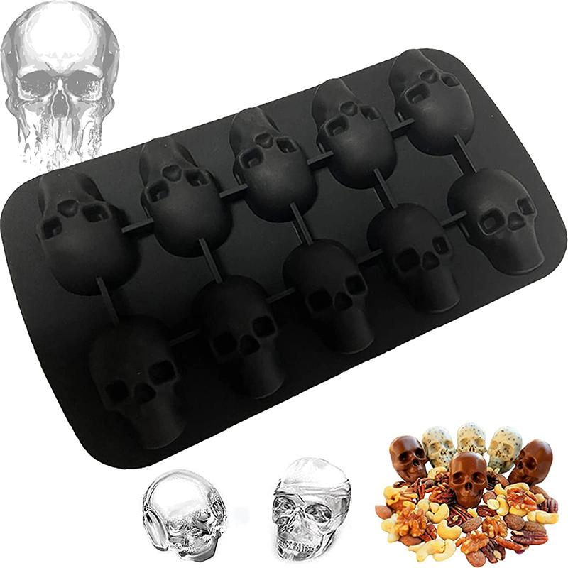 Halloween 10 Cells 3D Skull Ice Cube Mold Silicone Ice Cube Tray Ice Cube Maker DIY Whiskey Ice Ball Mold Chocolate Pastry Mould