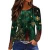 Women's Fashion Casual Slit Hem Round Neck Long Sleeve Loose Christmas Printed T-Shirt Ladies Top