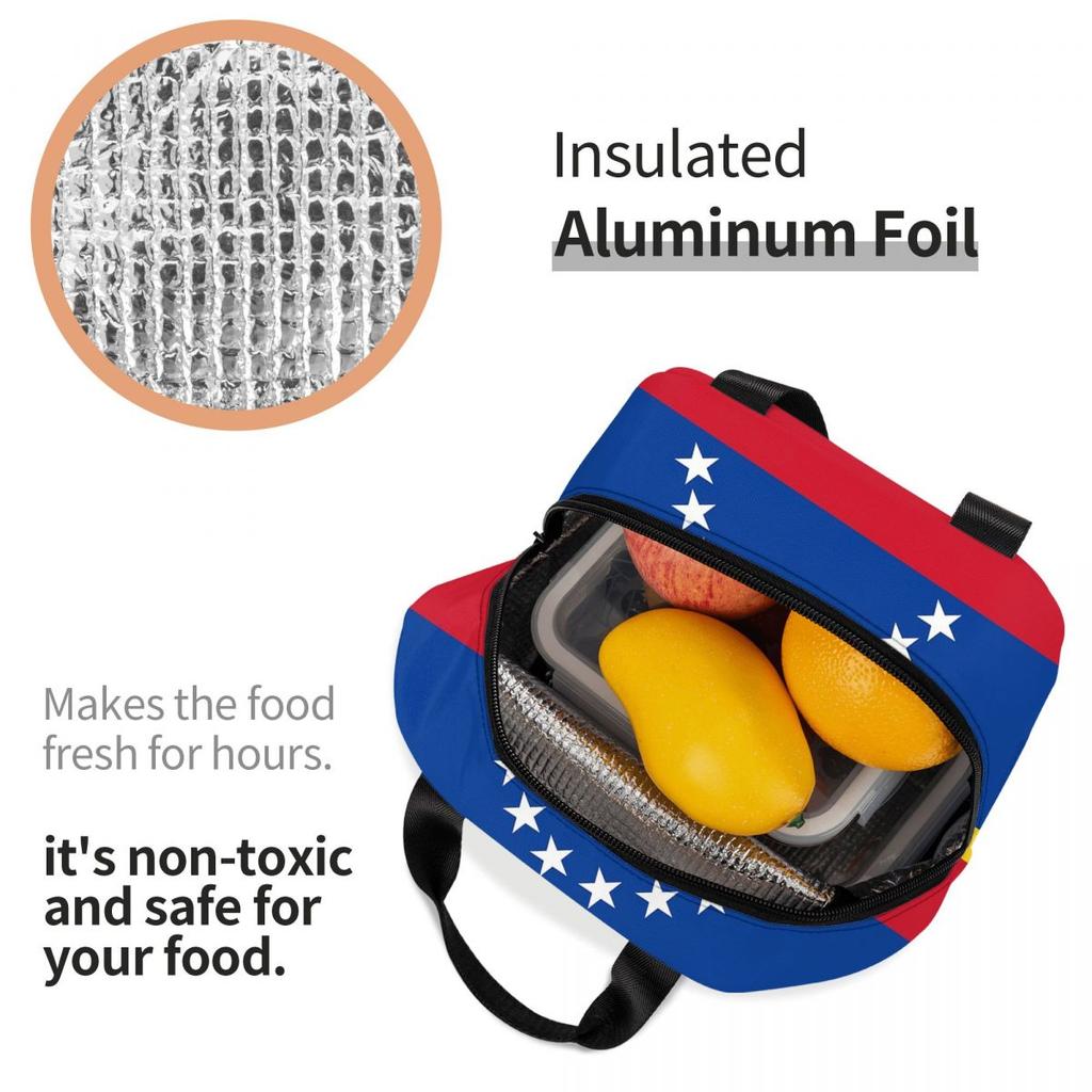 Bandera Venezolana, Mar Caribe en Sudamérica Bolsa de Almuerzo Aislada para Mujeres Niños Cajas de Comida Fiambrera Térmica Bolso