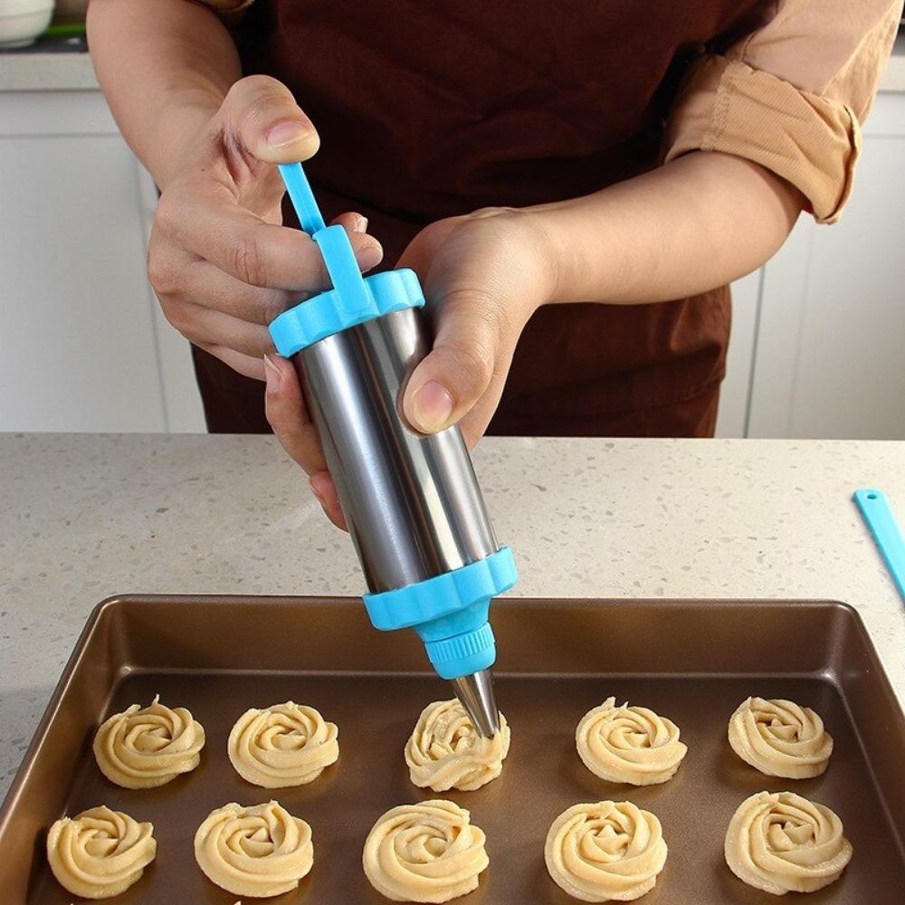 Jeringa para Galletas Prensa de Crema para Pasteles Fabricante DIY Extrusor de Jeringa de Repostería Acero Inoxidable Boquillas de Crema Raspador Accesorios Herramientas de Horneado
