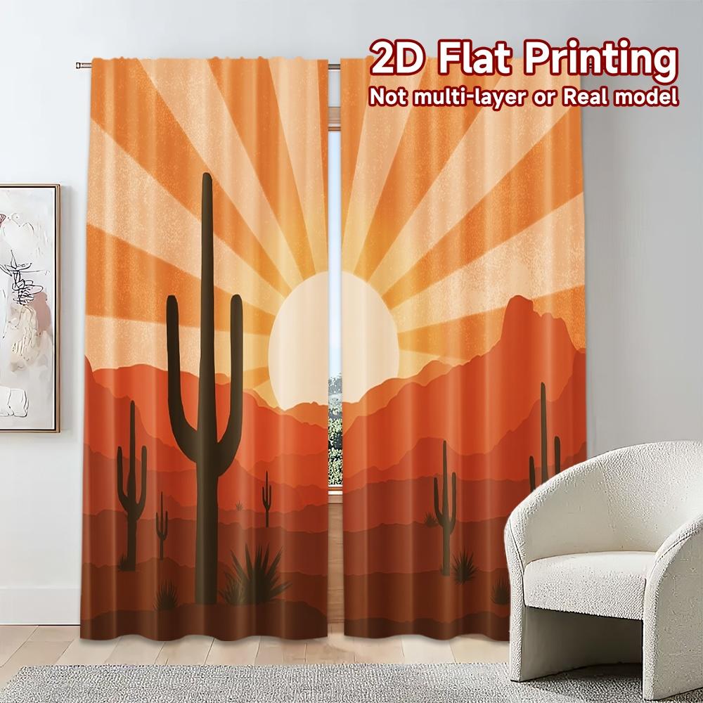 Flat Printing Curtains Without Rod Desertsunrise Popular Print Versatile Fabric Decorations Set Of 2 Made Polyester