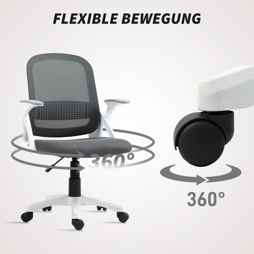Breathable Mesh Office Chair, Ergonomic Swivel Chair with Folding Armrests and Lumbar Support, Grey
