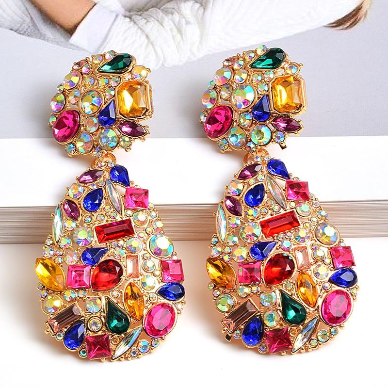 New Colorful Crystals Drop Earrings Fine Jewelry Accessories For Women Fashion Trend Rhinestone Pendientes Bijoux