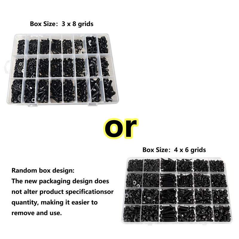 1705pcs Hex Button Machine Screws Assortment Kit: M2, M3, M4, M5 Metric Bolts, Nuts, Lock & Flat Washers.
