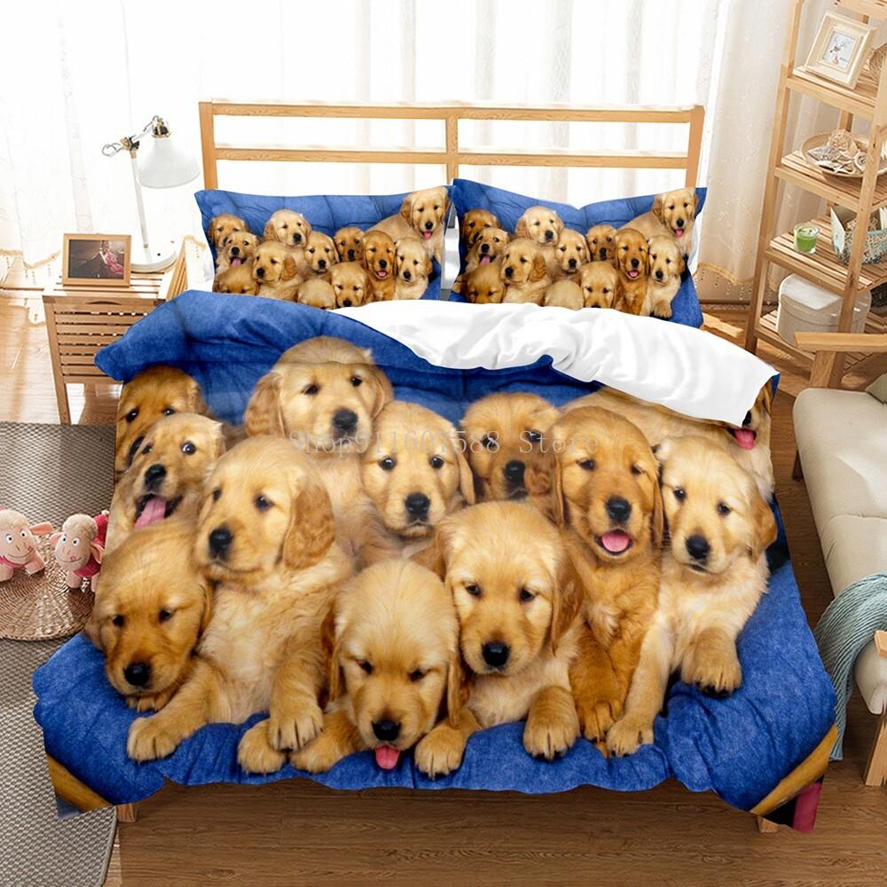Krásní psi Zvíře 3D Ložní soupravy Roztomilý Husky Přikrývka Peřina Povlak Sada Děti Deka Ložní prádlo Povlak na polštář Domácí mazlíčci Pes