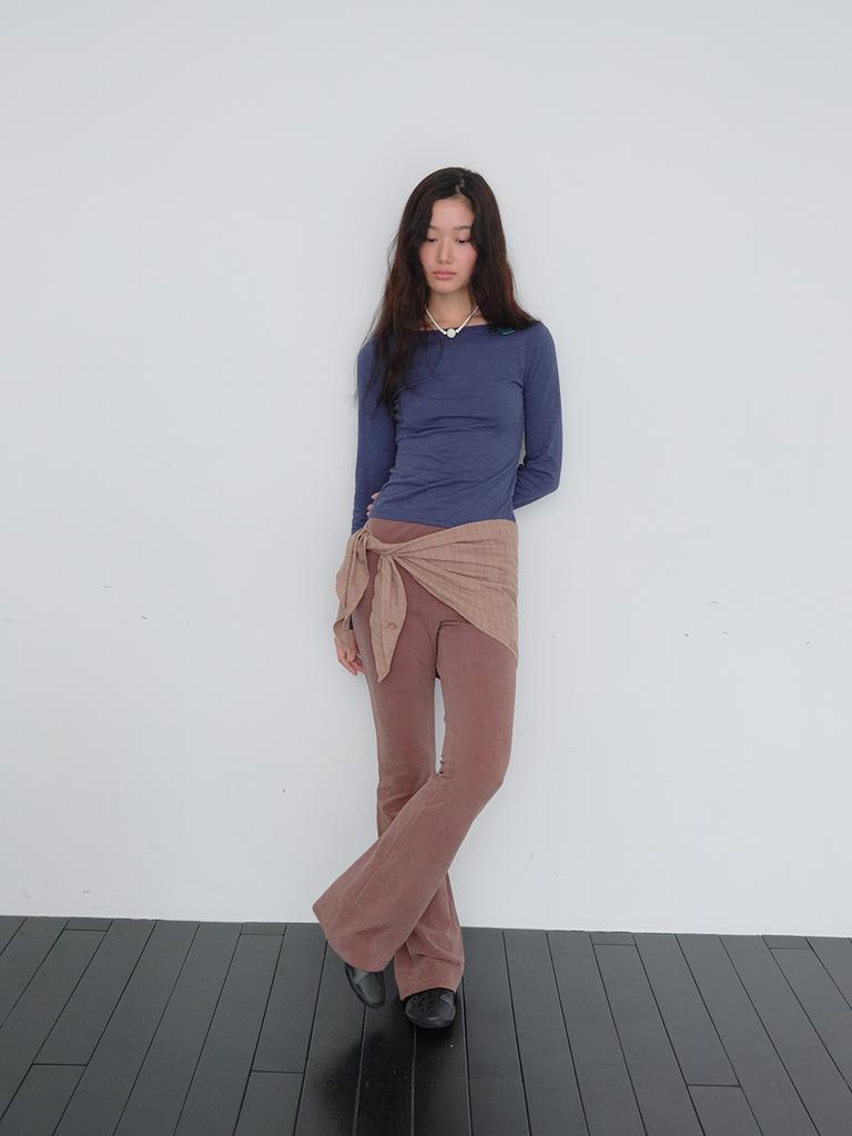 Mueum Flare Banding Pants & Modular Shawl Set (Brown)