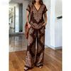 Malaysia Bohemian Print Two-piece Fashion V-neck Short-sleeved Suit Top