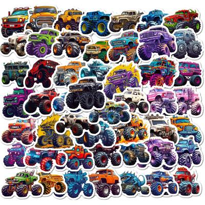 50 Monster Truck Stickers Cartoon Car Big Bike Truck Transportation Doodle Cool Stickers