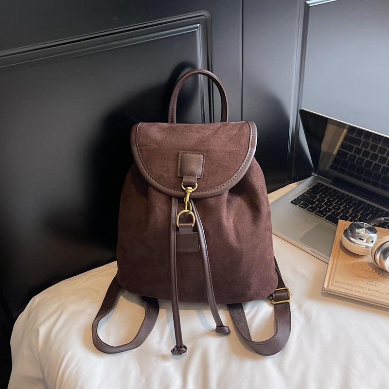 2025 Retro Wildleder Koreanischer Influencer-Stil Damenrucksack - Große Kapazität College- & Reisetasche